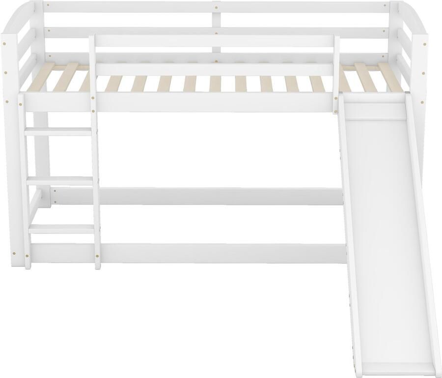 Mobrio Grenen stapelbed met valbeveiliging + ladder + glijbaan 90x200cm Wit