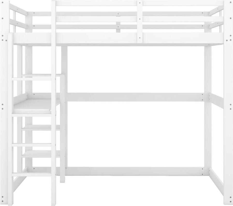 Mobrio Hoogslaper 140x200cm in massief hout met bureau en planken Wit