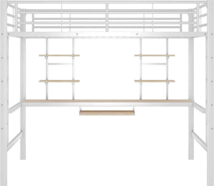 Mobrio Hoogslaper 140x200cm met bureau en planken metalen frame Wit