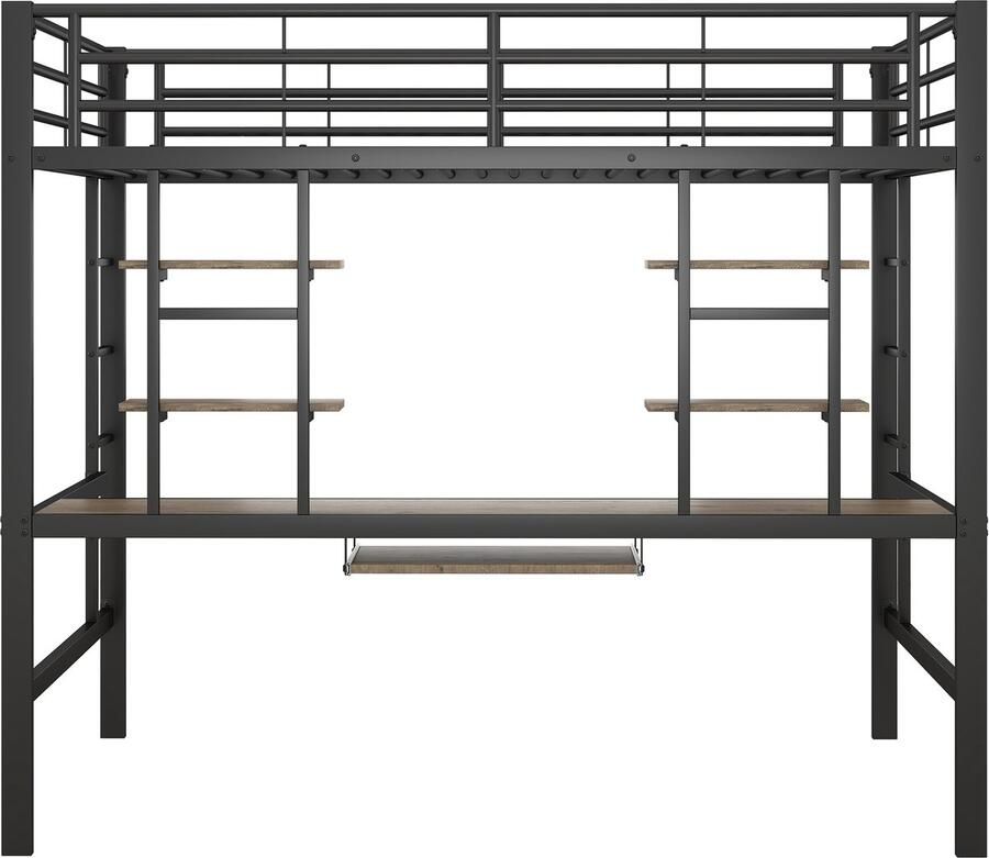 Mobrio Hoogslaper 140x200cm met bureau en planken metalen frame Zwart