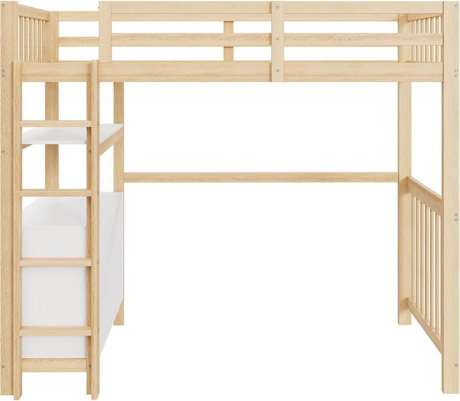 Mobrio Hoogslaper 90x200cm in massief hout met 6 laden en veiligheidsbarrières Naturel