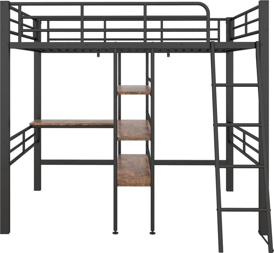 Mobrio Hoogslaper 90x200cm met bureau en opbergplanken Zwart