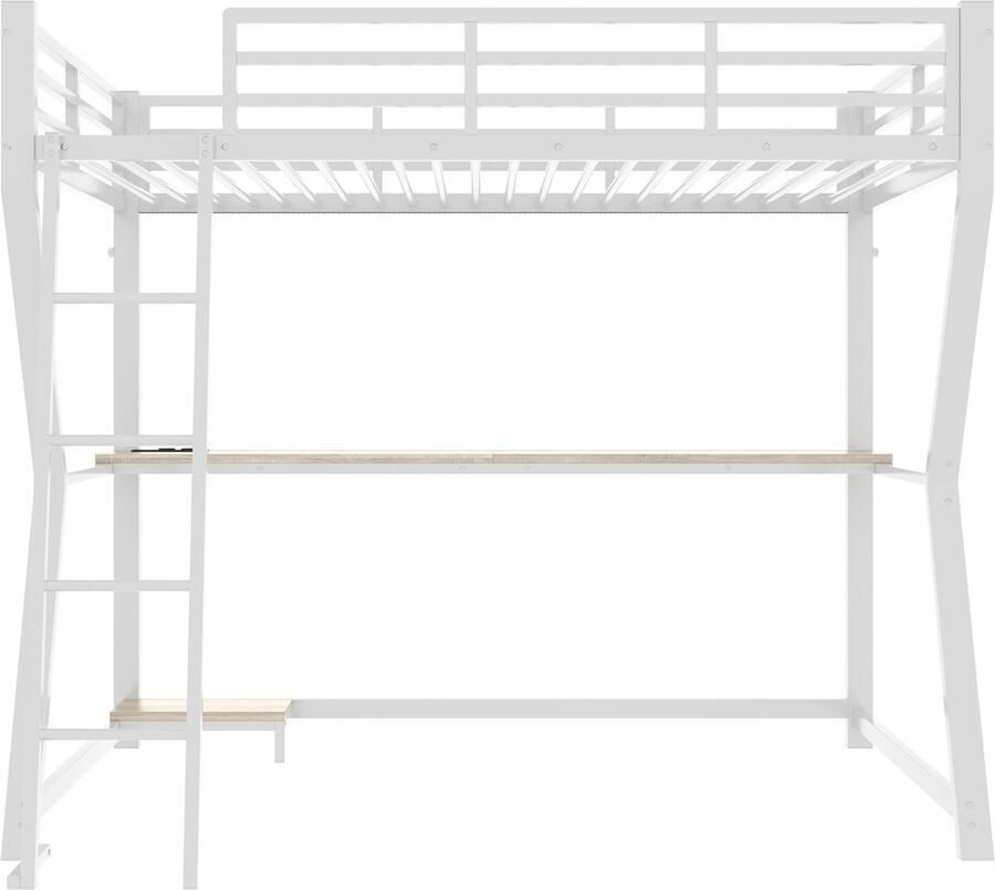 Mobrio Hoogslaper 90x200cm met LED en stopcontacten bureau + trap Wit