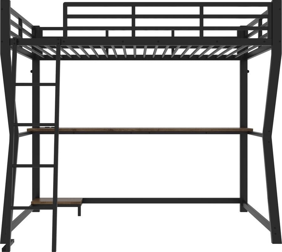 Mobrio Hoogslaper 90x200cm met LED en stopcontacten bureau + trap Zwart