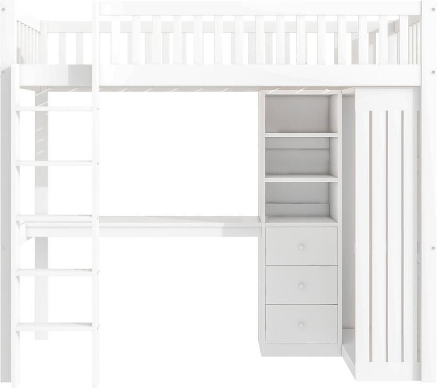 Mobrio Hoogslaper van hout 90x200 cm met bureau en kledingkast Wit