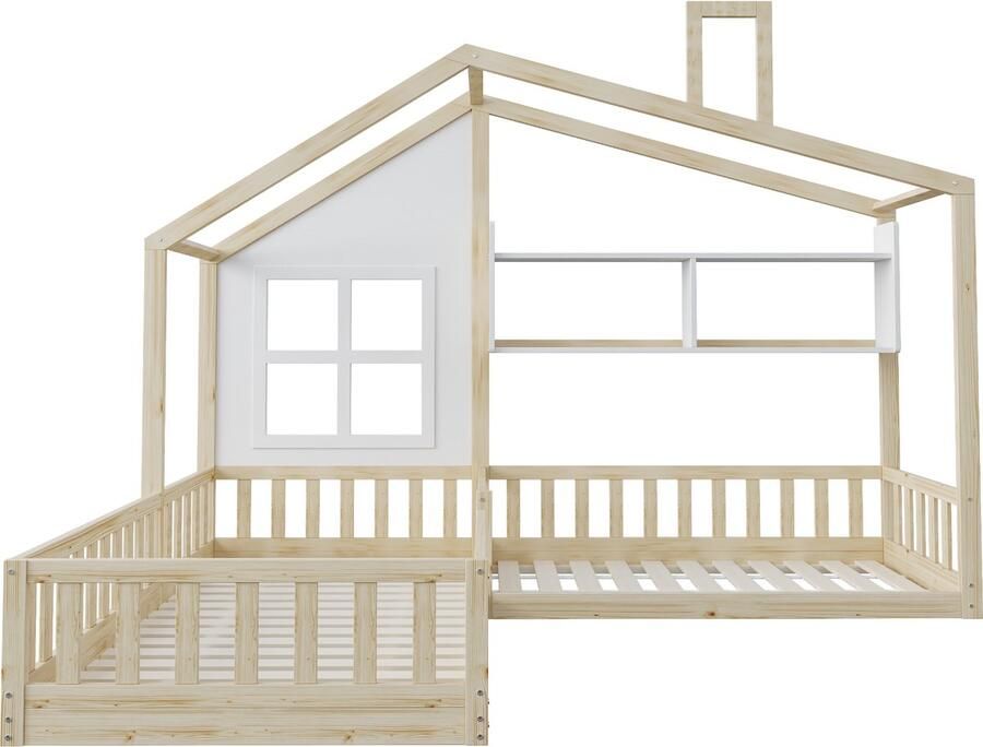 Mobrio Houten kinderbed 70x140 cm 90x200 cm met planken en lattenbodem Naturel