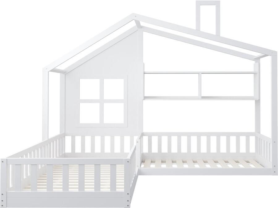 Mobrio Houten kinderbed 70x140 cm 90x200 cm met planken en lattenbodem Wit