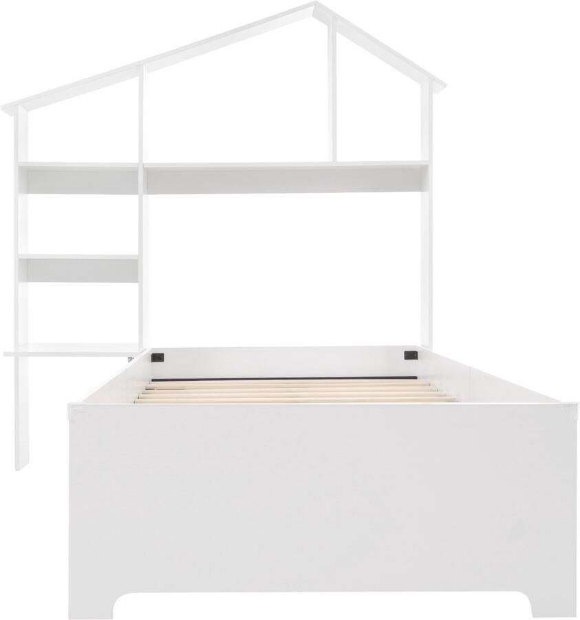 Mobrio Houten kinderbed 90×200cm met boekenkast en lattenbodem Wit