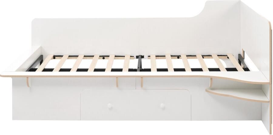 Mobrio Houten kinderbed 90×200cm met leeslampje oplaadpoorten en 3 lades Wit
