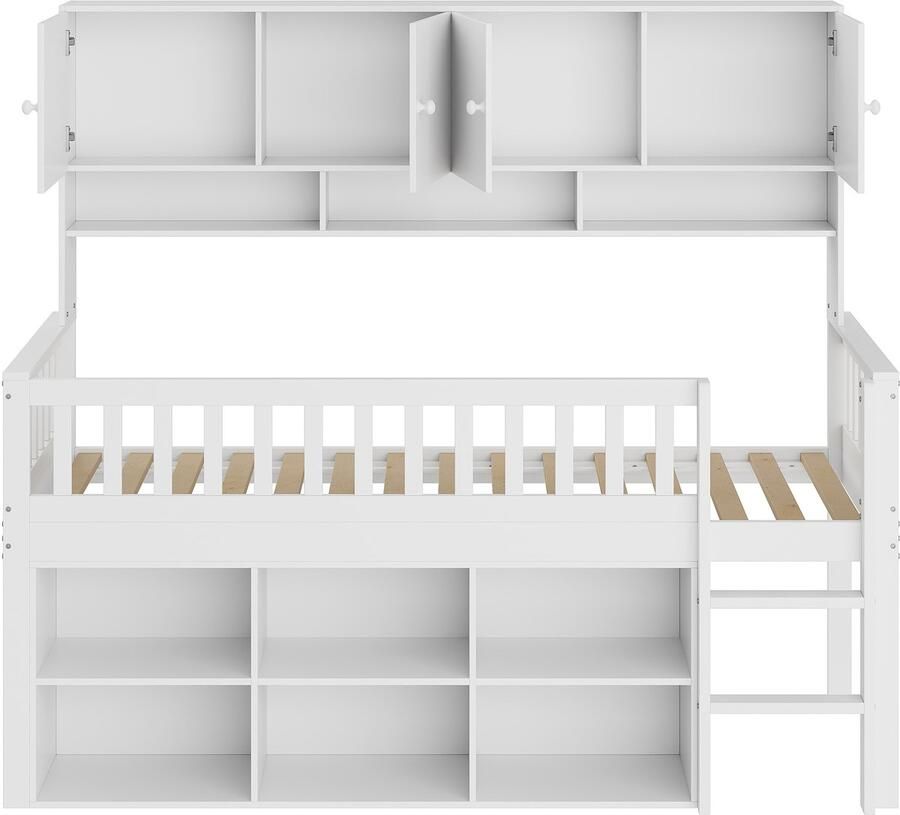 Mobrio Houten kinderbed 90x200cm met opbergvakken Wit