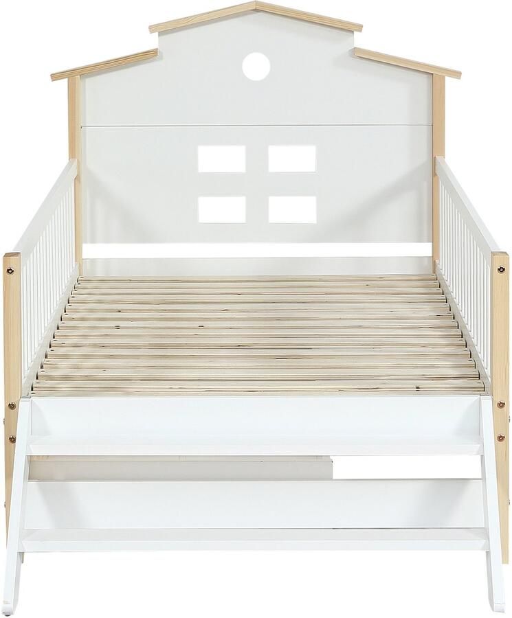 Mobrio Houten kinderbed 90x200cm met veiligheidsbarrières en lades Wit & Naturel