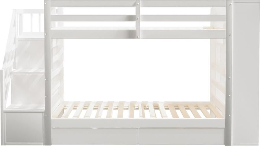 Mobrio Houten stapelbed 90x200cm met 2 lades & boekenkast Wit