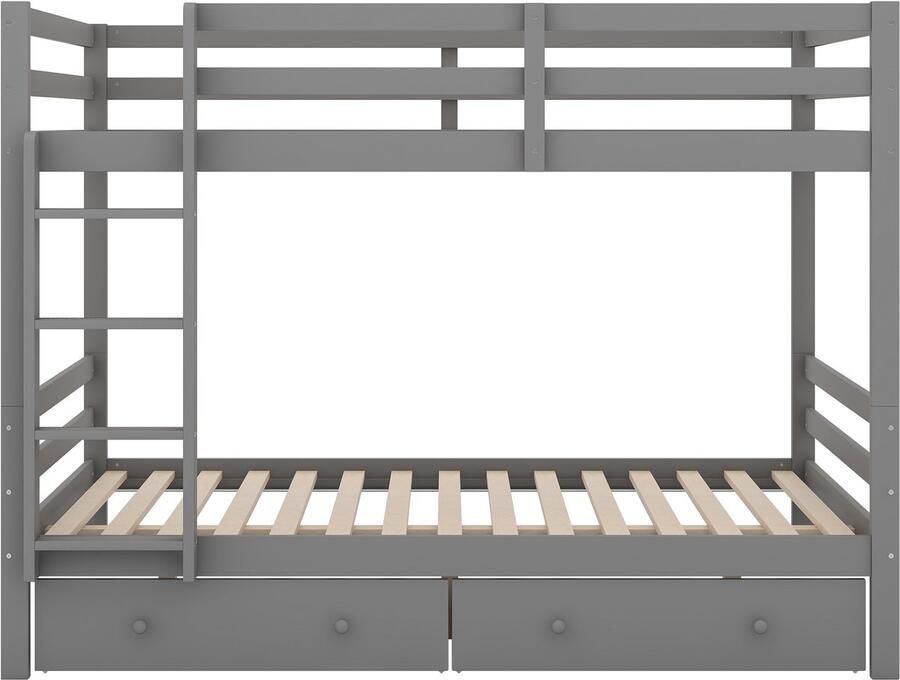 Mobrio Houten stapelbed met lades en ladder 140x200cm Grijs