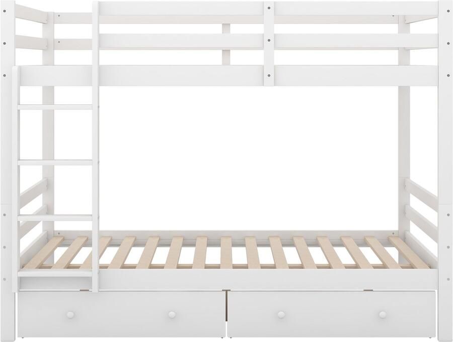 Mobrio Houten stapelbed met lades en ladder 140x200cm Wit