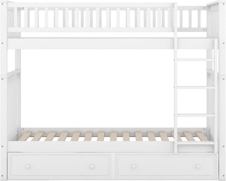 Mobrio Houten stapelbed met lades en ladder 90x200cm Wit