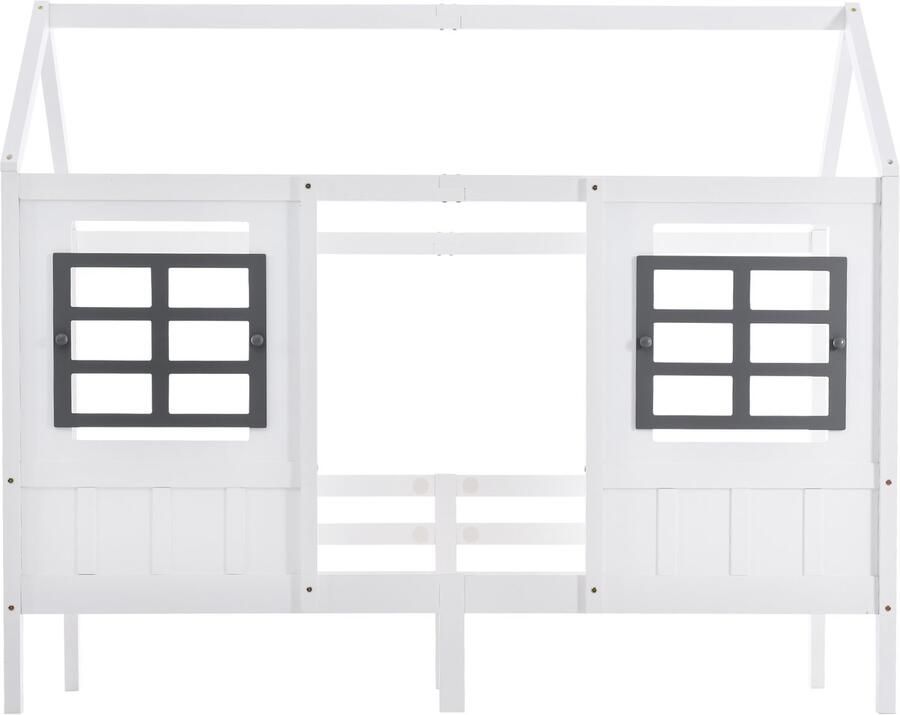 Mobrio Huisbed met ramen + lattenbodem + 2 laden 90x200cm grenenhout Wit