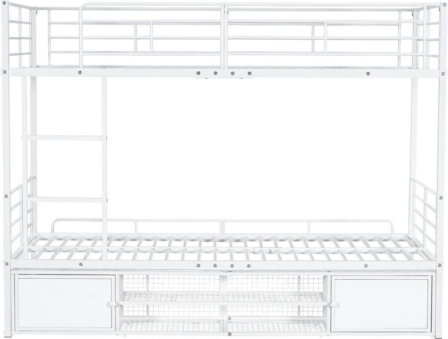 Mobrio IJzeren stapelbed 90x200cm met schoenenkast en ladder Wit