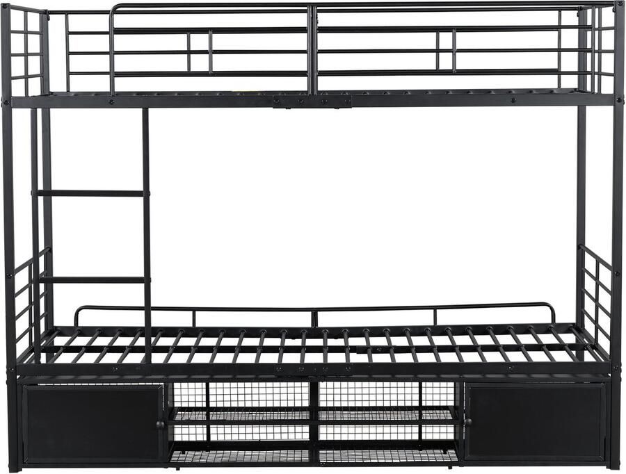 Mobrio IJzeren stapelbed 90x200cm met schoenenrek en ladder Zwart
