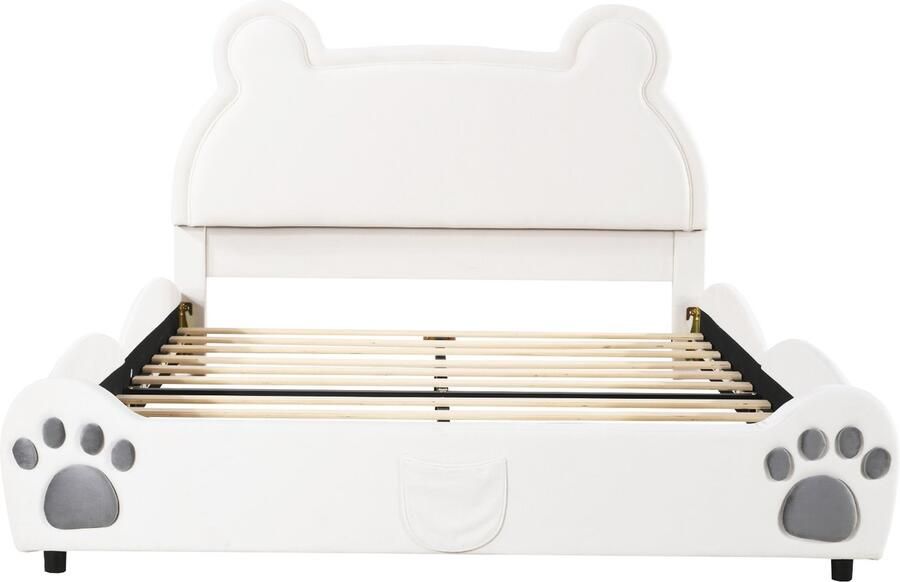 Mobrio Kinderbed 140 x 200 cm beervorm fluwelen stof Beige