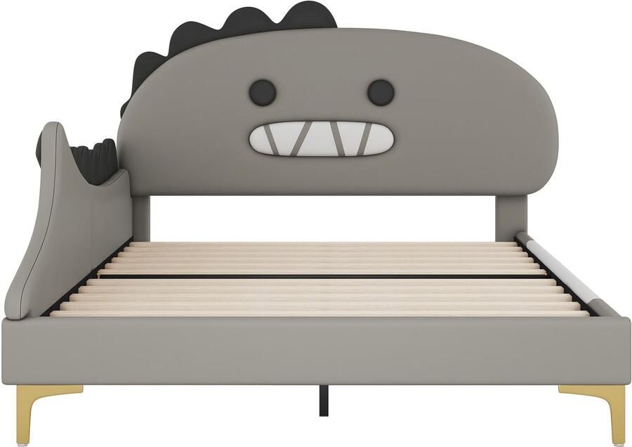 Mobrio Kinderbed 140x200 cm dinosaurusvorm in kunstleer Grijs