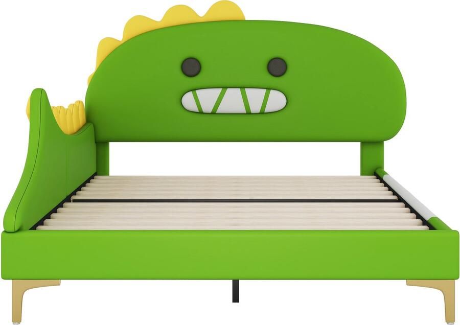 Mobrio Kinderbed 140x200 cm dinosaurusvorm in kunstleer Groen