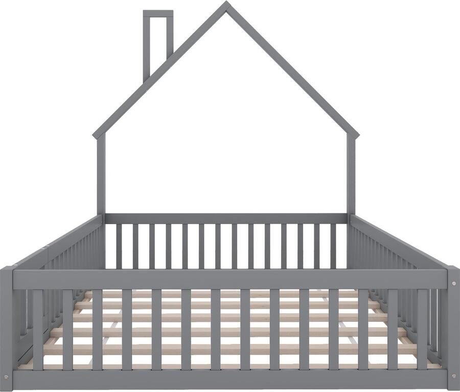 Mobrio Kinderbed 140x200cm in massief hout met lattenbodem Grijs