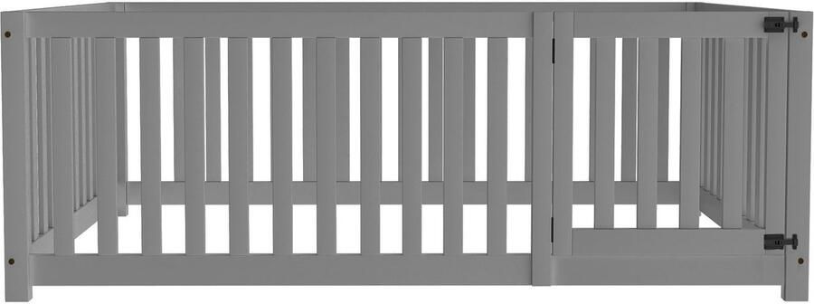 Mobrio Kinderbed 140x200cm in massief hout met veiligheidsbarrière Grijs