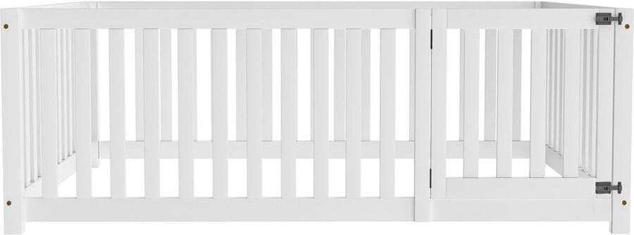 Mobrio Kinderbed 140x200cm in massief hout met veiligheidsbarrière Wit