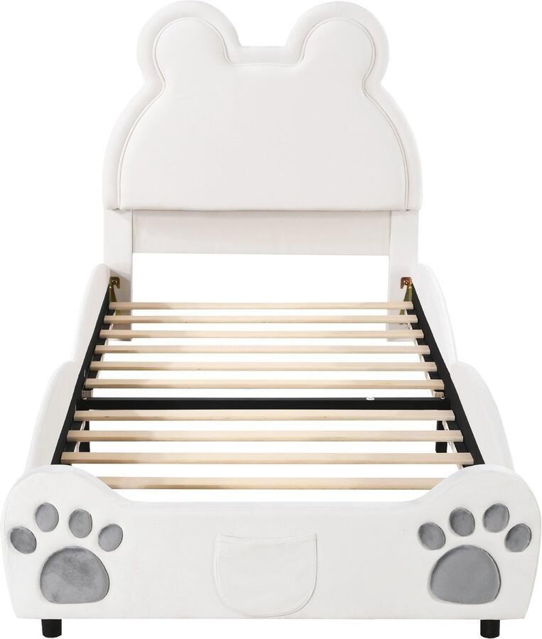 Mobrio Kinderbed 90 x 200 cm beervorm fluwelen stof Beige