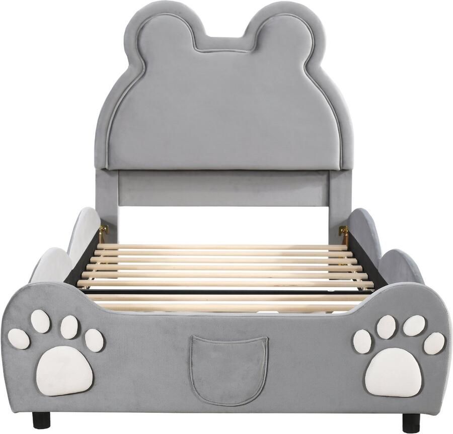 Mobrio Kinderbed 90 x 200 cm beervorm fluwelen stof Grijs