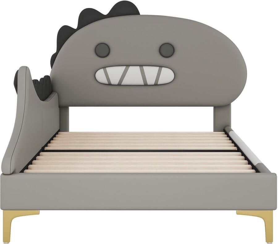 Mobrio Kinderbed 90x200 cm dinosaurusvorm in kunstleer Grijs