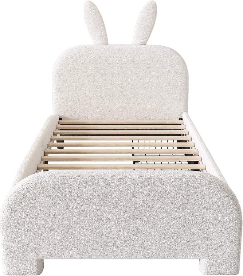 Mobrio Kinderbed 90x200 cm met 2 lades konijnvormig hoofdeinde Wit
