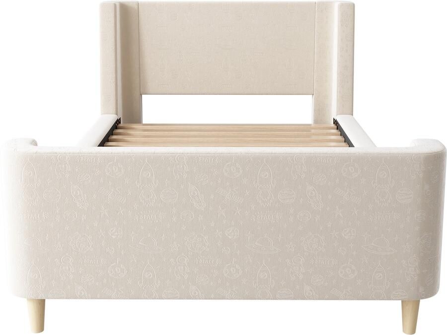 Mobrio Kinderbed 90x200 cm opgevuld met beige fluweel (matras niet inbegrepen)