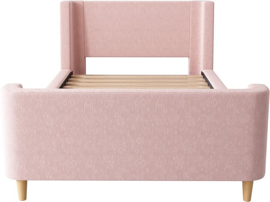 Mobrio Kinderbed 90x200 cm opgevuld met roze fluweel (matras niet inbegrepen)