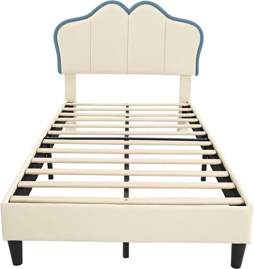 Mobrio Kinderbed 90x200cm in kunstleer Blauw & Wit