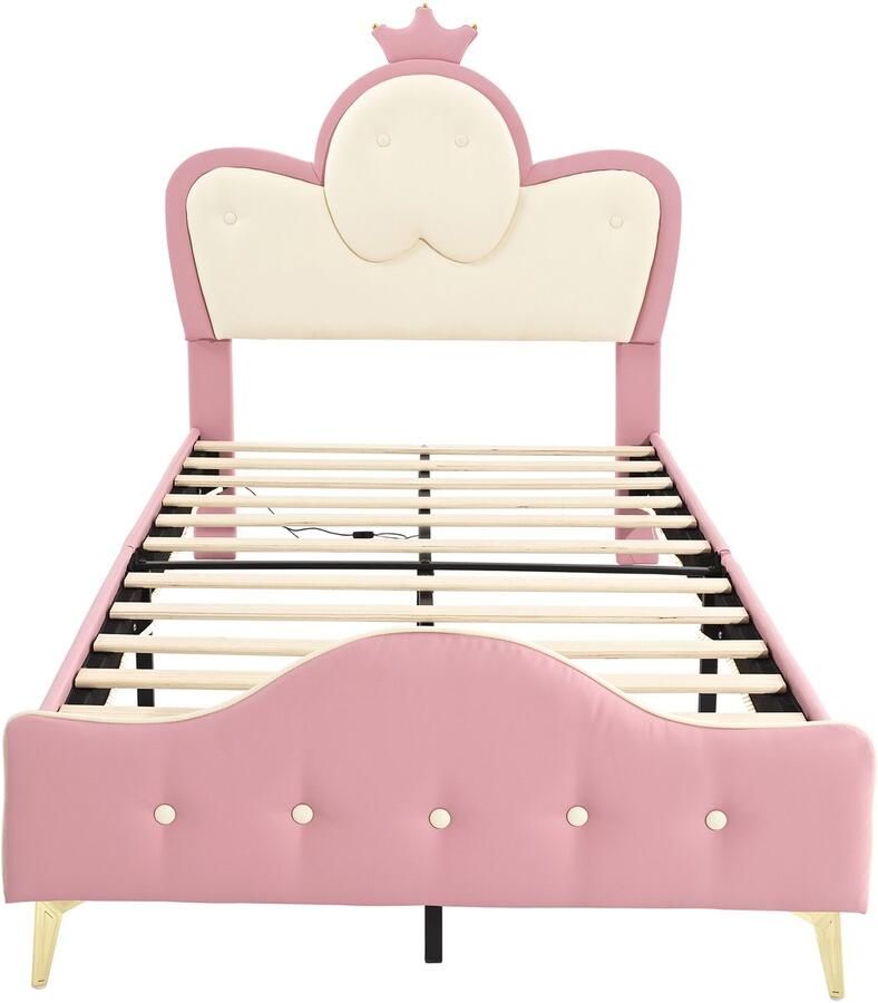 Mobrio Kinderbed 90x200cm in kunstleer met LED Roze & Wit