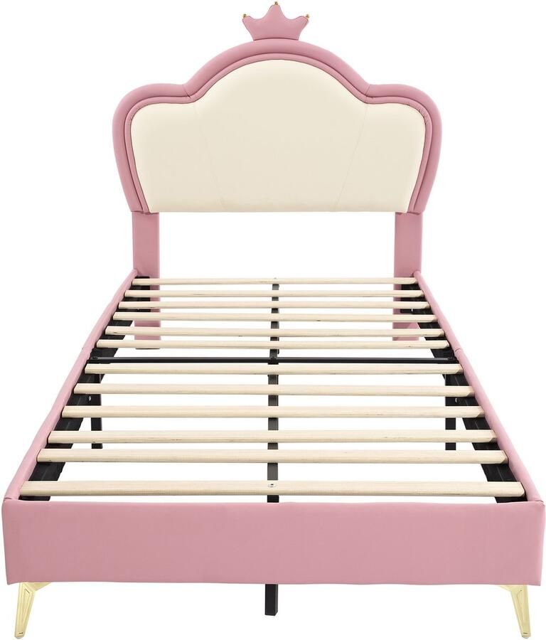 Mobrio Kinderbed 90x200cm in kunstleer uniek design Roze & Wit