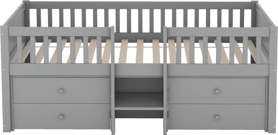 Mobrio Kinderbed 90x200cm in massief hout met 4 lades Grijs (matras niet inbegrepen)