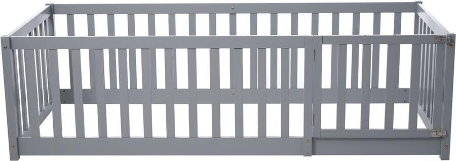 Mobrio Kinderbed 90x200cm in massief hout met veiligheidsbarrière Grijs