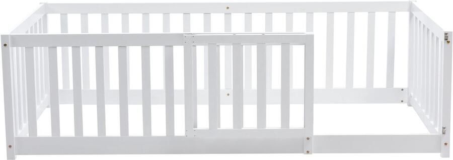 Mobrio Kinderbed 90x200cm in massief hout met veiligheidsbarrière Wit