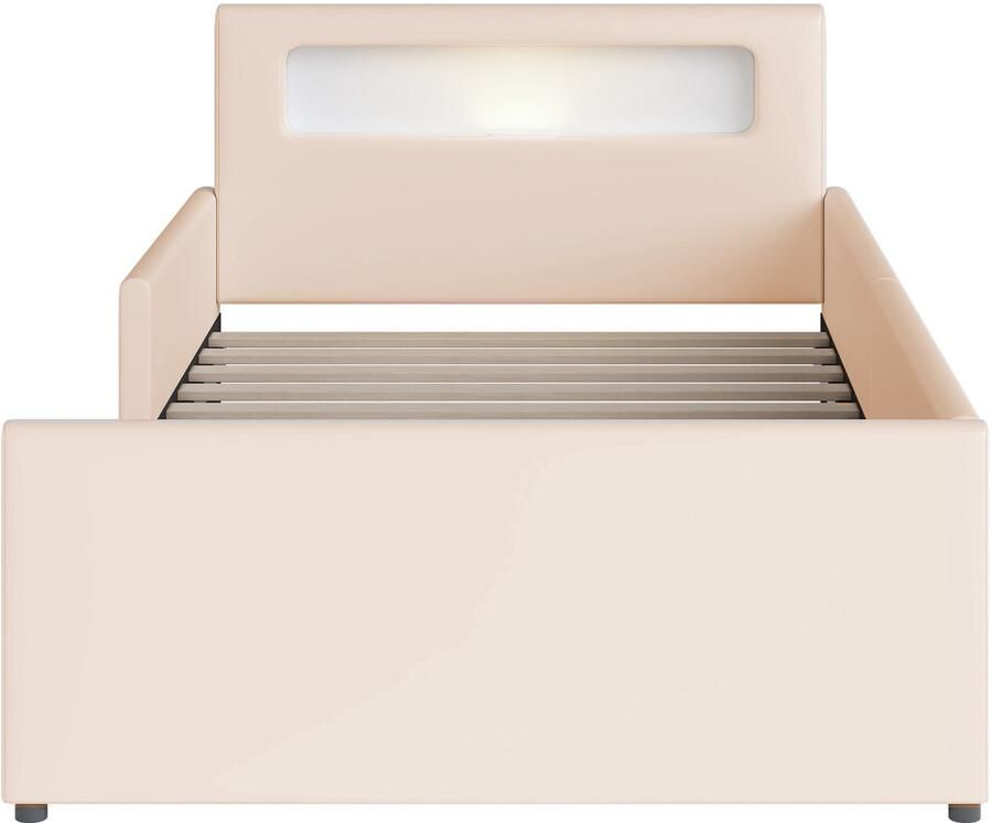 Mobrio Kinderbed met lade 90x200cm met LED & USB poort in kunstleer Beige