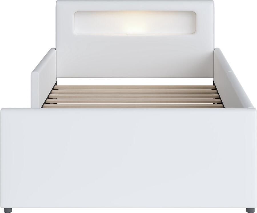 Mobrio Kinderbed met lade 90x200cm met LED & USB poort in kunstleer Wit