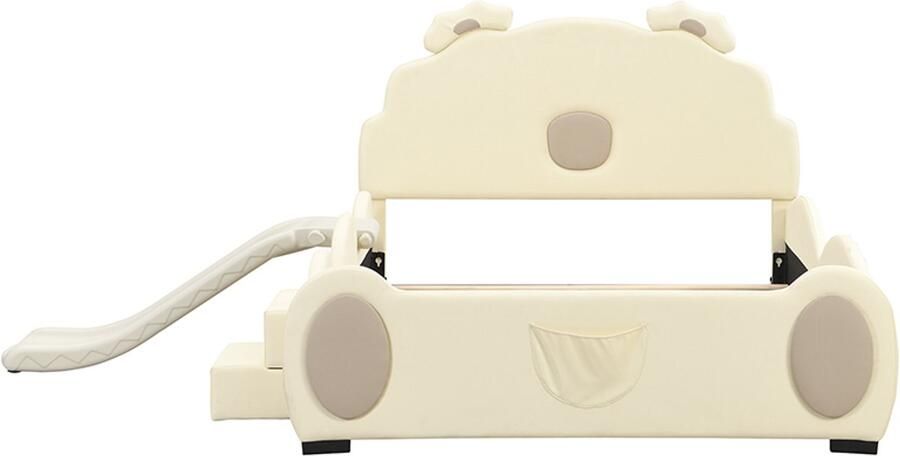 Mobrio Kunstleren kinderbed 140x200 cm met glijbaan en ladder Beige