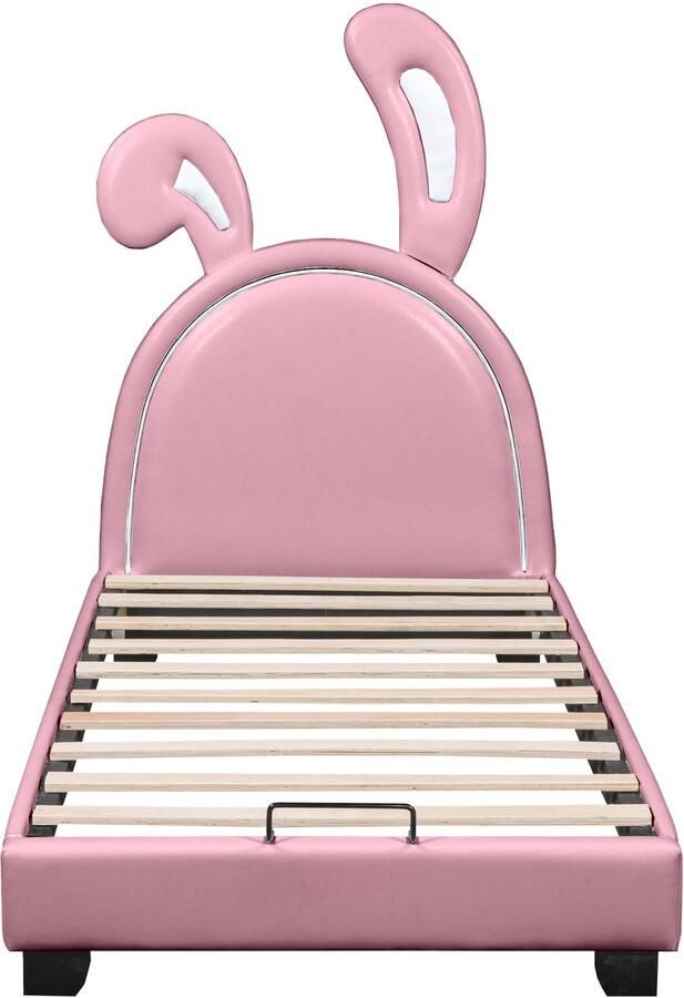 Mobrio Kunstleren kinderbed 90x200cm hoofd in de vorm van konijnenoren Roze