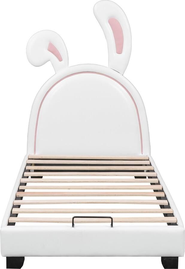 Mobrio Kunstleren kinderbed 90x200cm hoofd in de vorm van konijnenoren Wit