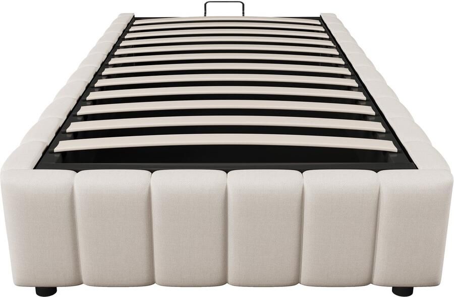 Mobrio Linnen gestoffeerd opbergbed 90x200 cm zonder hoofdbord Beige