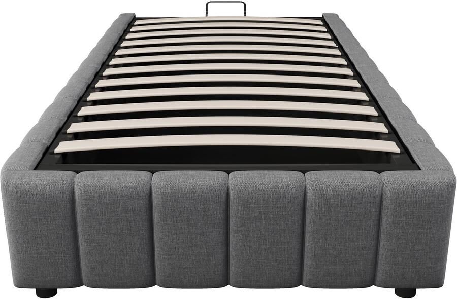 Mobrio Linnen gestoffeerd opbergbed 90x200 cm zonder hoofdbord Grijs