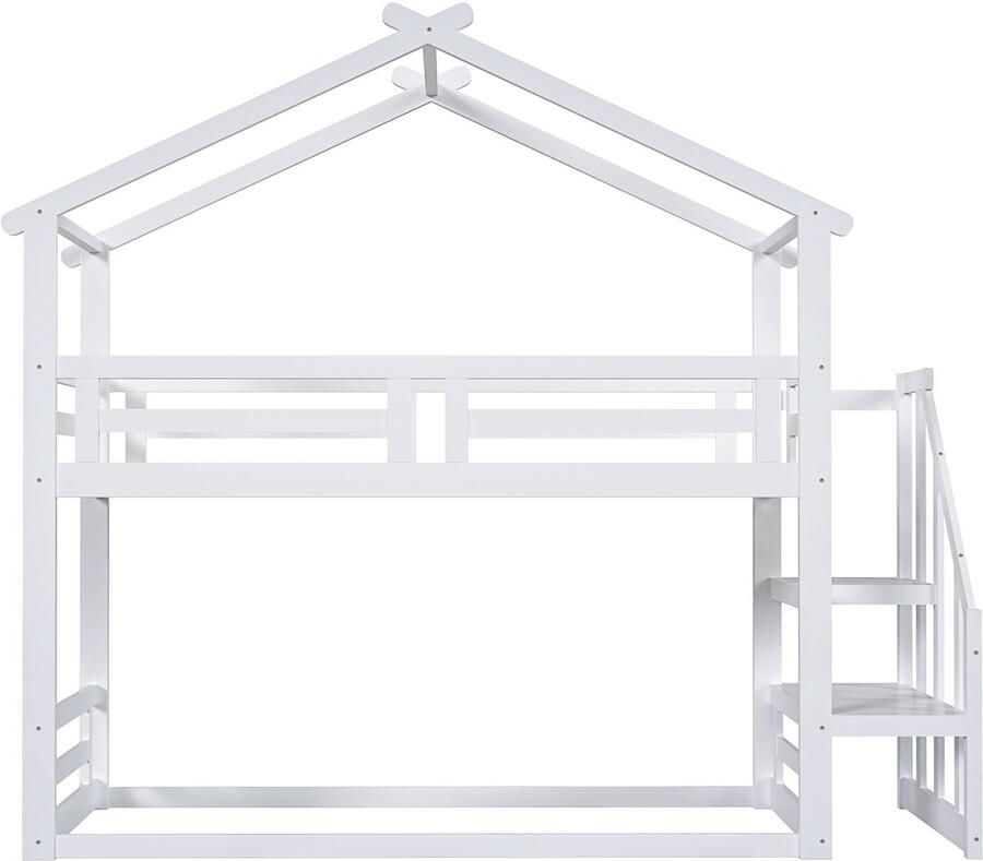 Mobrio Massief grenen stapelbed met trap en lattenbodem 90x200cm Wit