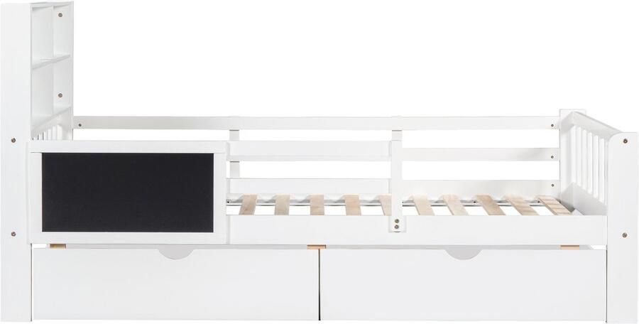 Mobrio Massief houten kinderbed 90x200 cm met lades en planken Wit