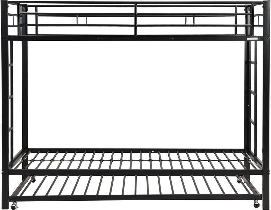 Mobrio Metalen stapelbed 90x200cm met onderschuifbed van 90x190cm op wielen Zwart